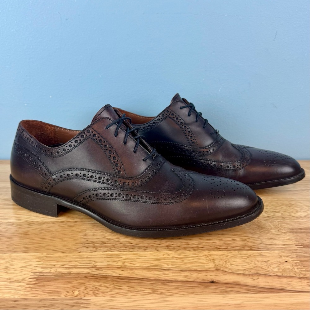 Bostonian Mens 9 Brown Leather Wingtip Brogue Oxford Dress Shoes Made in Italy